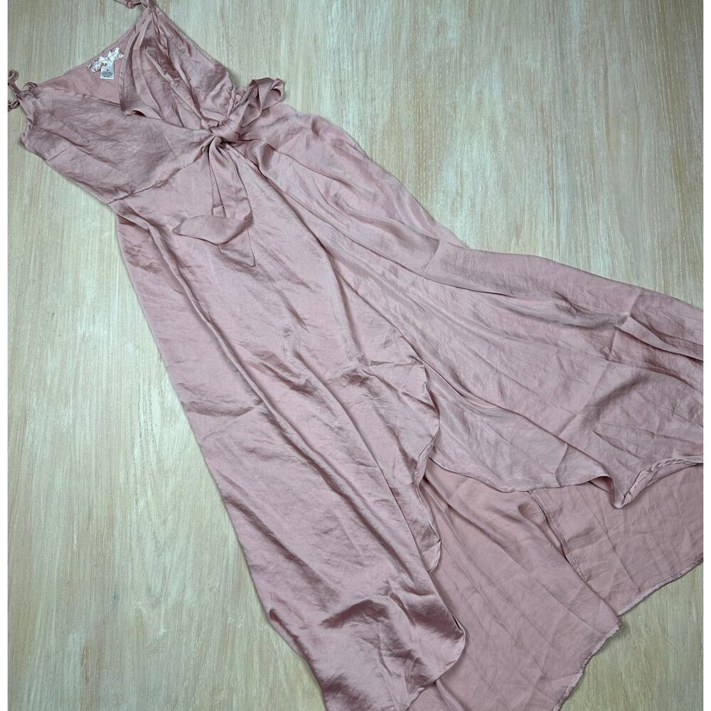 Band of Gypsies Pink Blush Faux Wrap Satin Spaghetti Strap Elegant Dress Small - Picture 5 of 14